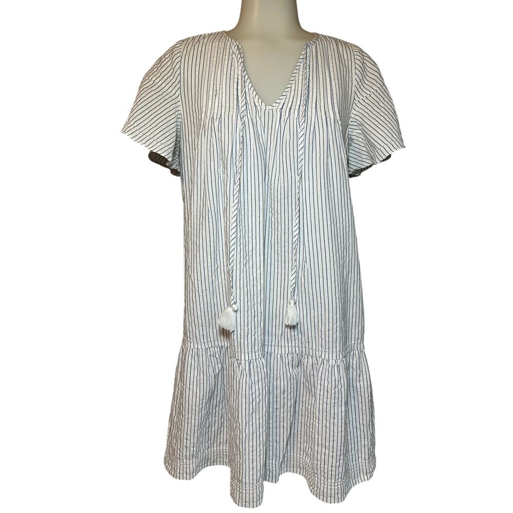 Vineyard Vines Women's Dress Size 2 Striped Pintuck Flutter Sleeve Navy White - Picture 2 of 8